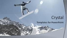  Presentation with high jump - PPT theme with snowboarder making high jump in clear blue sky background and a light blue colored foreground