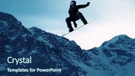  Presentation with high jump - Cool new theme with snowboarder making high jump in clear blue sky backdrop and a ocean colored foreground