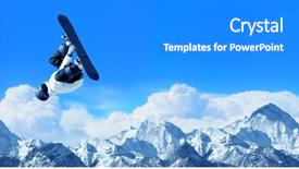  Presentation with high jump - Slide set consisting of snowboarder making high jump in clear blue sky background and a gray colored foreground