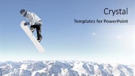  Presentation with high jump - Cool new presentation theme with snowboarder making high jump in clear blue sky backdrop and a light blue colored foreground