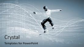  Presentation with media - Presentation theme featuring snowboarder making jump against media background and a light blue colored foreground