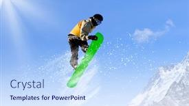  Presentation with high jump - Slide set with snowboarder making jump high in clear sky background and a sky blue colored foreground