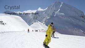  Presentation with ski - Amazing PPT theme having snowboarder-on-the-slope backdrop and a teal colored foreground