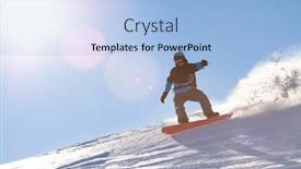  Presentation with winter sports - Colorful presentation design enhanced with snowboarder riding red snowboard in the mountains at sunny day snowboarding and winter sports backdrop and a light blue colored foreground