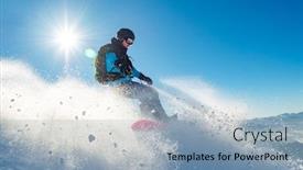  Presentation with winter sports - Beautiful slide set featuring snowboarder riding red snowboard in the mountains at sunny day snowboarding and winter sports backdrop and a light blue colored foreground
