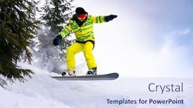  Presentation with winter sports - Slide deck having snowboarder-riding-snowboard background and a sky blue colored foreground