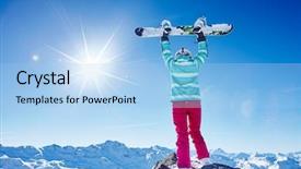  Presentation with snowboard - PPT theme having snowboarder wearing colorful helmet blue background and a light blue colored foreground