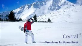  Presentation with snowboard - Amazing presentation design having snowboarder-with-snowboard-winter-holiday backdrop and a sky blue colored foreground