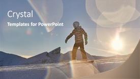  Presentation with lens - Presentation theme enhanced with snowboarding in the alps sunlight flares on wet camera lens background and a gray colored foreground