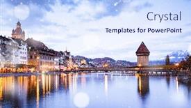  Presentation with city buildings - Amazing presentation design having snowfall-over-beautiful-historic-city backdrop and a sky blue colored foreground