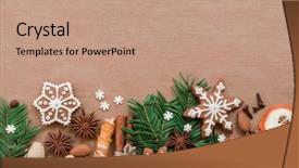  Presentation with cookies christmas - PPT theme enhanced with hazelnut peeled hazelnuts - christmas decoration with spices background and a coral colored foreground