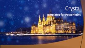 Presentation with budapest - Colorful presentation theme enhanced with snowing in budapest hungary - winter backdrop and a navy blue colored foreground