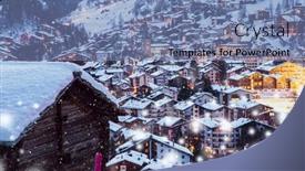  Presentation with ski - Beautiful PPT theme featuring snowing-in-zermatt-traditional-swiss backdrop and a seafoam green colored foreground