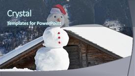  Presentation with snowman - Slide set with snowman against alpine panorama background and a ocean colored foreground