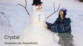  Presentation with snowman - Amazing slide set having snowman building skeleton in the snow backdrop and a sky blue colored foreground