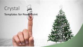  Presentation with snowman - Cool new PPT theme with snowman finger against home with christmas tree backdrop and a white colored foreground
