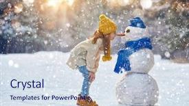  Presentation with walk - Presentation theme enhanced with snowman on a snowy winter background and a sky blue colored foreground