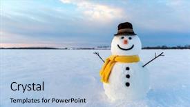  Presentation with snowman - Beautiful theme featuring snowman on orange sunset background backdrop and a light blue colored foreground
