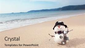  Presentation with snowman - Colorful PPT theme enhanced with snowman on the beach christmas backdrop and a lemonade colored foreground
