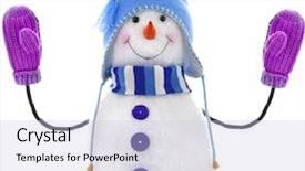  Presentation with snowman - Slide deck featuring snowman toy with mittens isolated background and a lemonade colored foreground