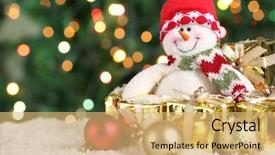  Presentation with snowman - Presentation theme featuring snowman with gifts on abstract background and a yellow colored foreground