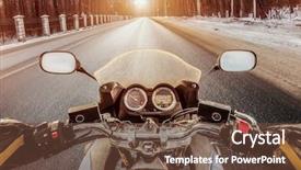  Presentation with rides - Amazing slides having snowmobile - biker rides on winter slippery backdrop and a tawny brown colored foreground