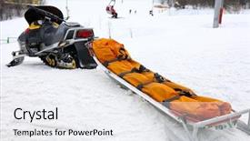  Presentation with ski - Colorful slide set enhanced with snowmobile for transportation injured people backdrop and a sky blue colored foreground