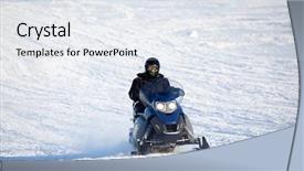  Presentation with snow blizzard in winter - Colorful presentation enhanced with snowmobile isolated against a winter backdrop and a sky blue colored foreground