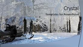  Presentation with forest morning - Slide deck featuring snowmobile on the forest ski background and a  colored foreground