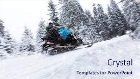  Presentation with winter road and branch - Presentation theme featuring snowmobile on winter forest road background and a sky blue colored foreground