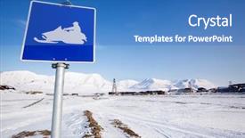  Presentation with trail - Beautiful presentation theme featuring snowmobile trail sign in longyearbyen backdrop and a teal colored foreground