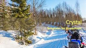  Presentation with winter river - Slide deck consisting of snowmobiling tourist train from snowmobile background and a tawny brown colored foreground