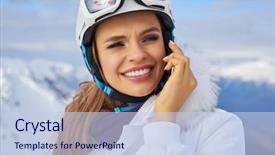  Presentation with climbing to top of mountain - Presentation having beautiful woman with smartphone on the top of the mountain background and a lemonade colored foreground