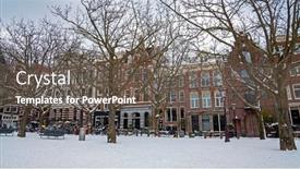  Presentation with amsterdam - PPT theme enhanced with snowy-amsterdam-houses-in-winter background and a gray colored foreground