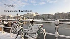 Presentation with amsterdam - Presentation theme featuring snowy-amsterdam-in-wintertime background and a light blue colored foreground