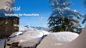  Presentation with cars - Colorful presentation design enhanced with snowy-cars-in-jaca-huesca backdrop and a teal colored foreground