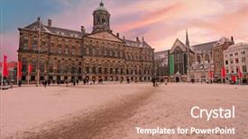  Presentation with dam - Colorful presentation enhanced with snowy dam square in amsterdam the netherlands in winter at sunset backdrop and a coral colored foreground