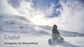  Presentation with snowboard - PPT layouts enhanced with snowy-day-at-winter-mountains background and a light gray colored foreground