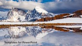  Presentation with winter - Colorful PPT theme enhanced with snowy early winter landscape in alpe di siusi dolomites italy - winter holidays destination backdrop and a light gray colored foreground