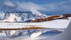  Presentation with destination - Audience pleasing theme consisting of snowy early winter landscape in alpe di siusi dolomites italy - winter holidays destination backdrop and a teal colored foreground