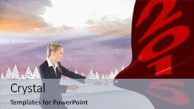  Presentation with rope - Beautiful PPT theme featuring snowy landscape with fir tree backdrop and a  colored foreground