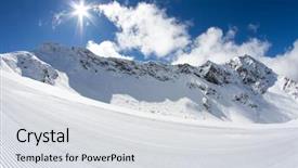  Presentation with ski - Slide deck featuring snowy mountain - perfectly groomed empty ski piste background and a light gray colored foreground