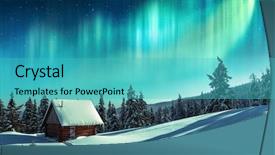  Presentation with night sky - Slide set having snowy mountains and northen light background and a teal colored foreground
