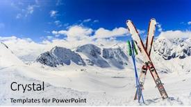  Presentation with touring - PPT theme featuring snowy mountains in sunny day background and a light gray colored foreground