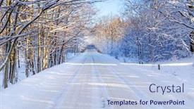  Presentation with winter forest - Presentation with snowy-road-in-winter-forest background and a light blue colored foreground