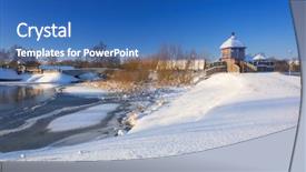 Presentation with village - Colorful PPT theme enhanced with snowy winter at historic settlement backdrop and a  colored foreground