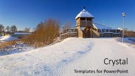  Presentation with snow blizzard in winter - Colorful slides enhanced with snowy winter at medieval settlement backdrop and a  colored foreground