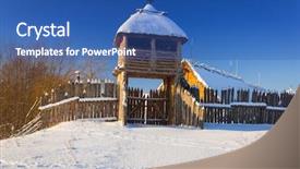  Presentation with snow blizzard in winter - Presentation theme having snowy winter at medieval settlement background and a  colored foreground