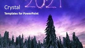  Presentation with new year card - PPT theme consisting of snowy-winter-landscape-with-coniferous background and a royal blue colored foreground