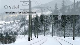  Presentation with railroad - Audience pleasing presentation design consisting of snowy winter mountain landscape with a railroad backdrop and a lemonade colored foreground